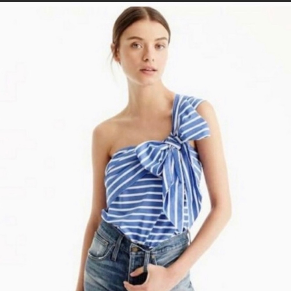 Jcrew stripe bow one shoulder top